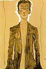 Egon Schiele Canvas Paintings - A Standing man